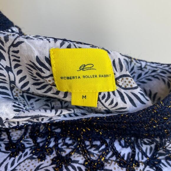 Roller Rabbit Cover-Up Tunic Dress Navy Gold Embroidery Print Blue sz M - Picture 10 of 10